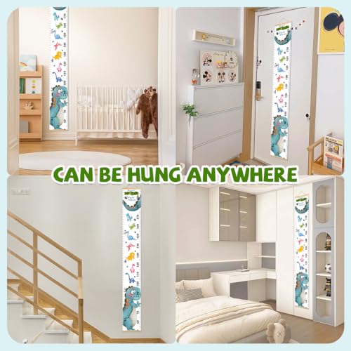SNOWIE SOFT® Cartoon Growth Chart for Kids 60-180cm Wall Hanging Canvas Waterproof for Kid's Room Blue Dinosaur 3PCS