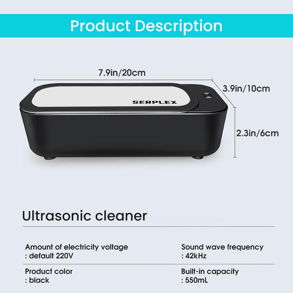 HASTHIP® 42 kHZ Portable Professional Ultrasonic Mini Jewelry Cleaner with Stainless Steel 450ml Chamber for Cleaning Jewelry, Eyeglasses, Watches, Ring, Necklaces