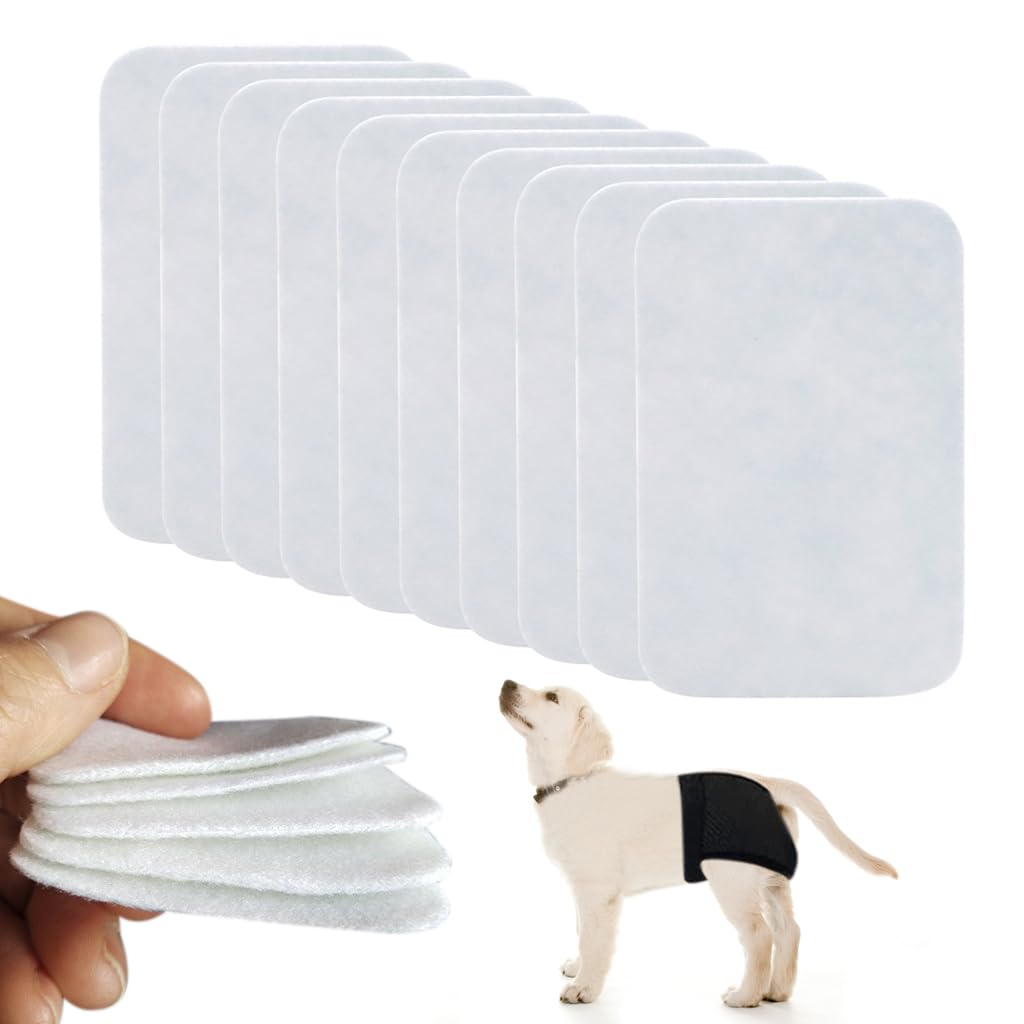 Qpets® 10pcs Replacement Absorption Cotton Pads for Female Dog Diaper Breathable Comfort Cotton Pad for Beagle, Dachshund, Sheitie, Size M, 11 * 11 * 2cm