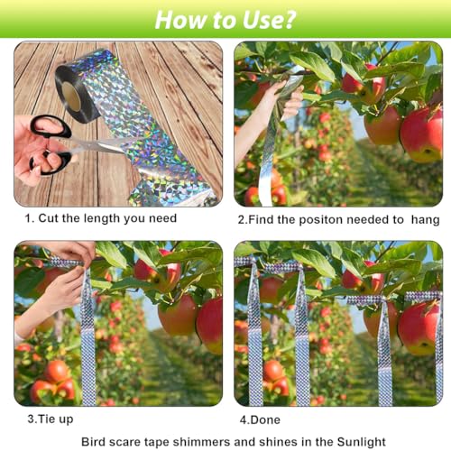 HASTHIP 80M Bird Scare Tape Reflective - Multicolored Reflective Birds Repellent - Tapepigeon Repellent For Balcony - Garden Pigeon Scarer - Birds Deterrent Repellent Devices Tape(4.8cm*80m-2 Roll)