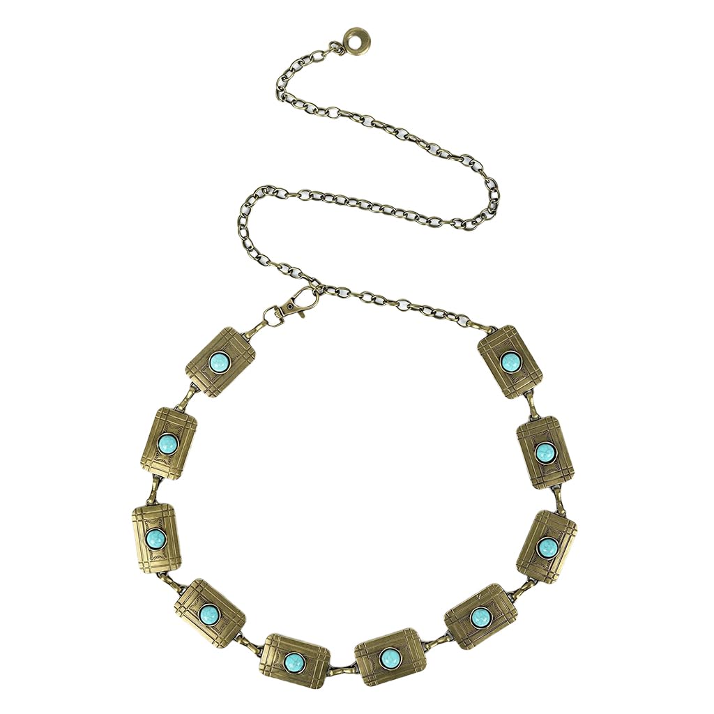 SANNIDHI Women Chain Belt for Dresses featuring Adjustable 110cm Links with Turquoise Accents
