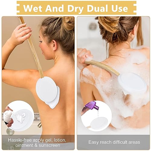 MAYCREATE® Lotion Applicator for Your Back, Lotion Applicators, Long Wooden Handle with 3 Replaceable Brush Head for Bath and Shower, Exfoliating or Dry Skin Brushing