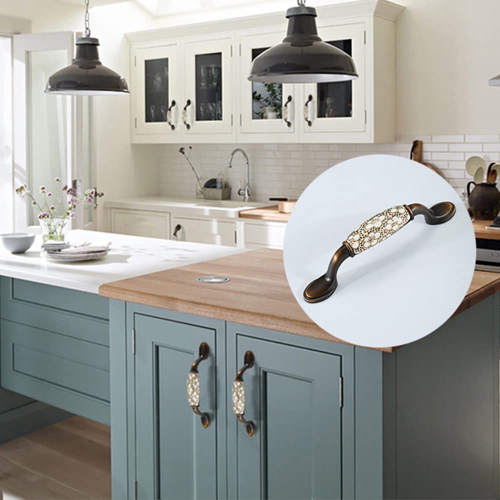 ELEPHANTBOAT Door Handle for Wardrobe and Cabinet featuring Screw Attachment | 2PCS 5.67 in Yellow Flower Ceramic Zinc Alloy