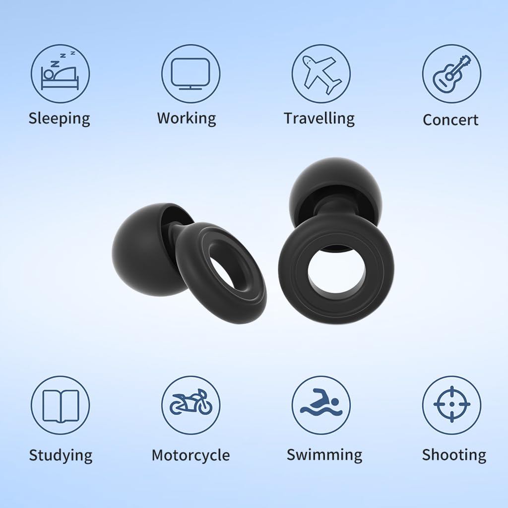 ZIBUYU Noise Cancelling Ear Plugs for Sleeping with Storage Case Black Set Includes 2PCS