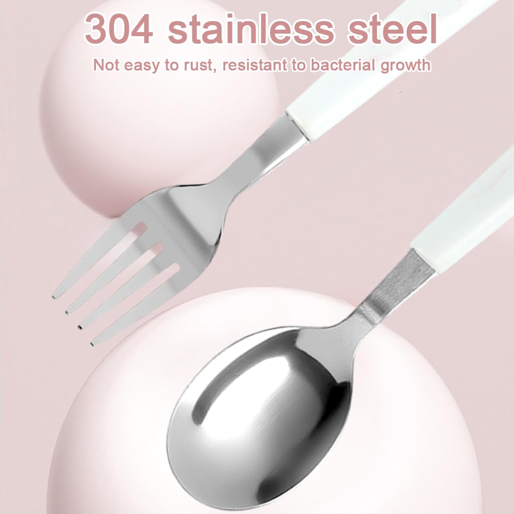 Supvox Cute Kitty Charm Spoon & Fork Combo Set for Kids and Adults 7.87 in | Stainless Steel with Storage Case