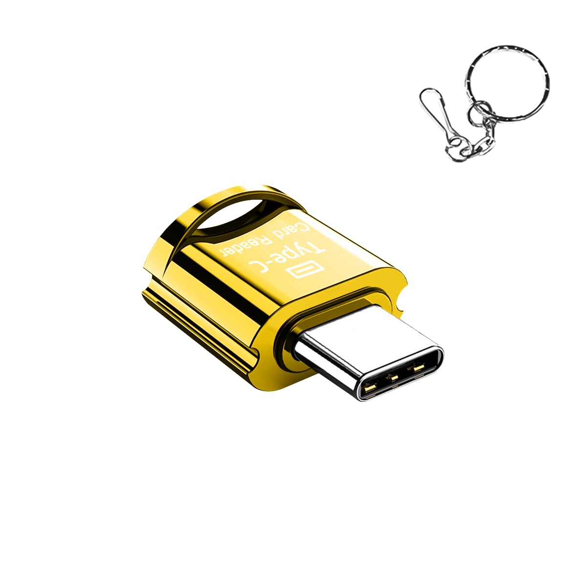 Verilux® TF Card Reader Type C Micro TF Card Reader Golden TF Card Reader with Keychain USB C to Micro SD SDHC SDXC OTG Memory Reader, Compatible with Phone with OTG Function, Instant TF Card Reader