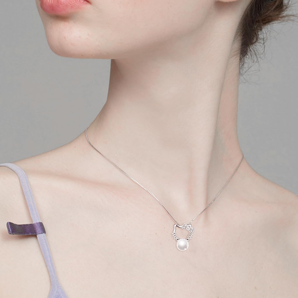 SANNIDHI Hello Kitty Necklace for Women and Girls with Rhinestone Pendant | Velvet Gift Box