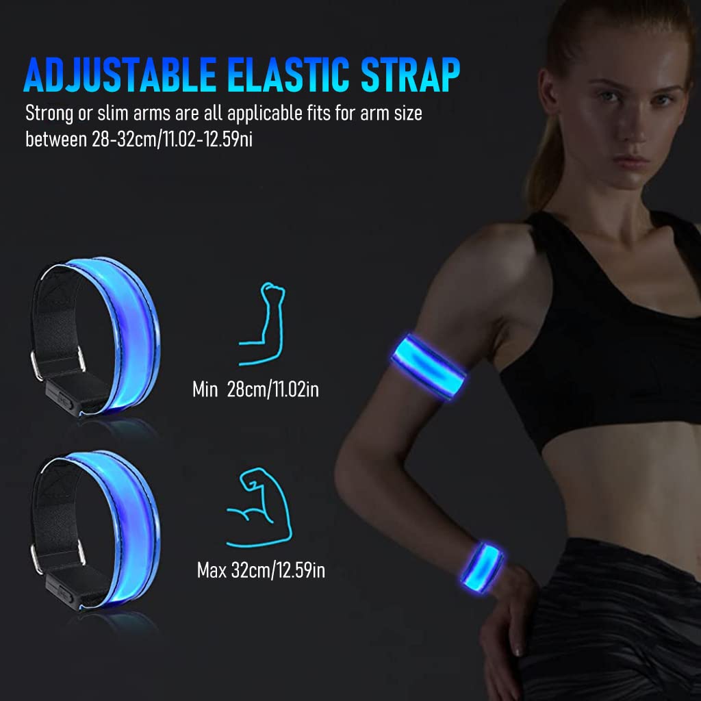 Optifit LED Glowing Arm Band for Night Running featuring 3 Flash Modes and USB Rechargeable Blue Light | Adjustable 27–31 cm for Kids and Adults