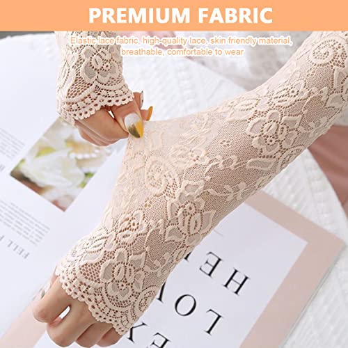 PALAY® Arm Sleeves for Women Girls Floral Lace Cooling UV Protection Hand Cover for Daily Wear Bike Cycle Sport Elastic Breathable 1 Pair Flesh Color