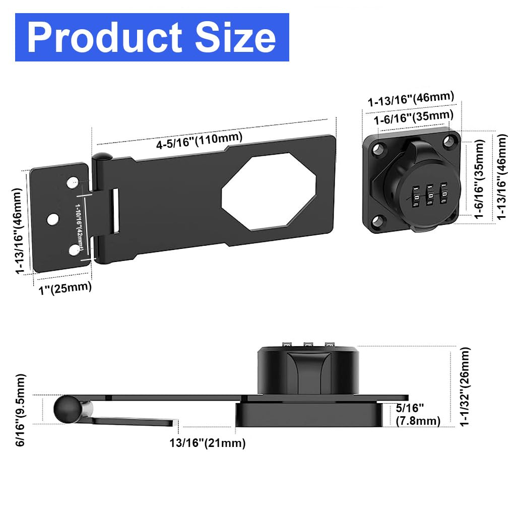 HASTHIP Cabinet Password Hasp Lock for Doors and Cabinets with Zinc Alloy Slide Latch | Black
