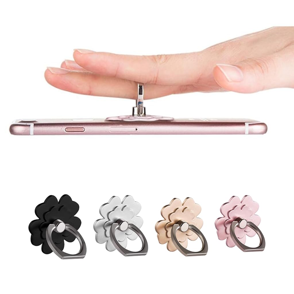 ZORBES Metal Phone Ring Stand Grip 4 Pack with 360° Rotation and Four Leaf Clover Design