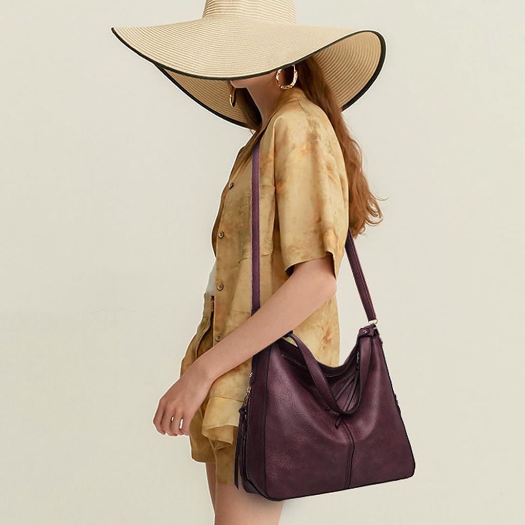 PALAY Tote Bag for Women with Large Capacity and Detachable Straps in Purple | PU Leather