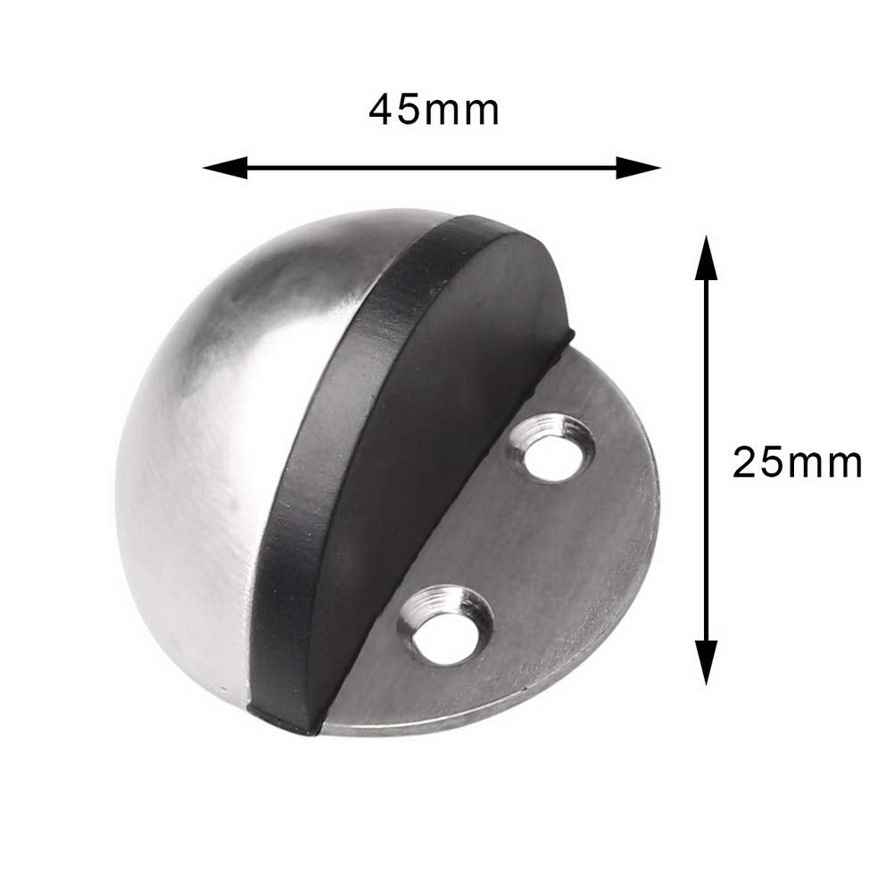 ELEPHANTBOAT Floor Door Stopper 4 Pieces 45×25 mm with Half Moon Design and Rubber Pad | Stainless Steel Floor Mounted Stop
