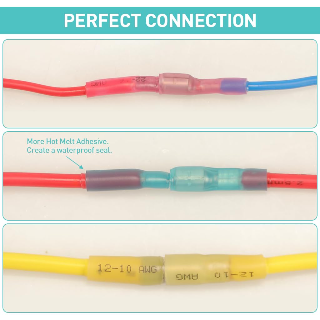 Serplex® 110Pcs Heat Shrink Butt Connectors with Box 3 Sizes Heat Shrink Butt Connectors for AWG 12-10/16-14/22-18 Wire Connectors Crimp Connectors for Automotive Repairment, Electrical Projects