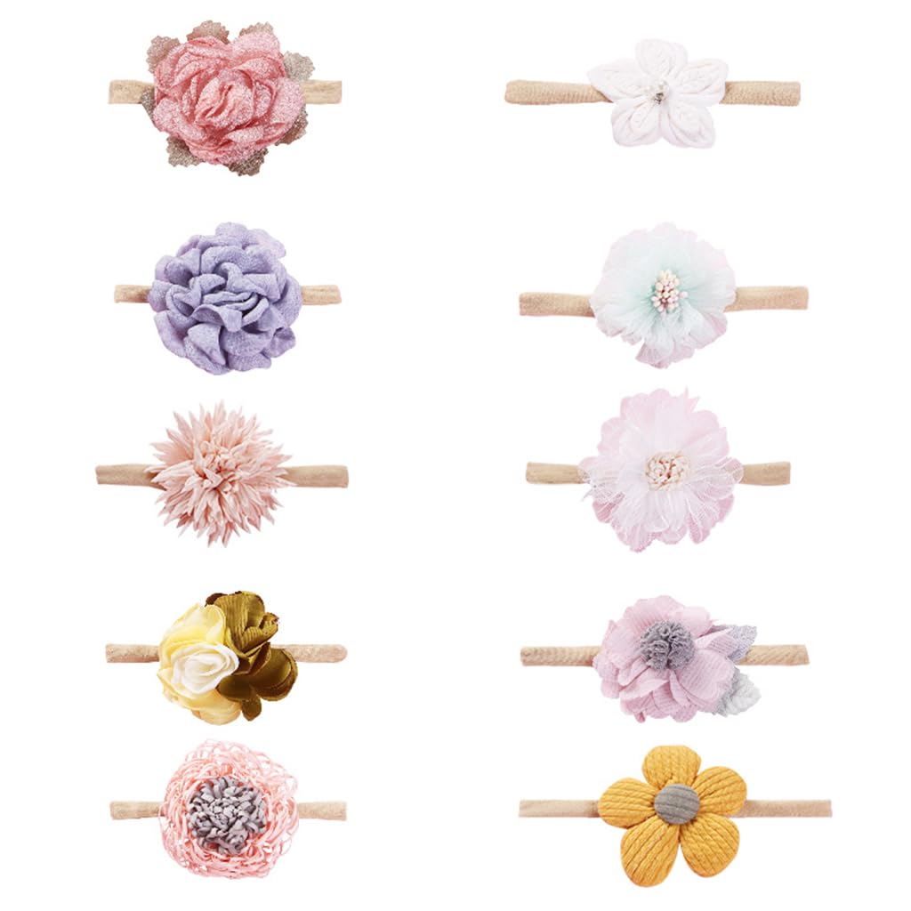 PALAY® 10Pcs Flower Headband for Baby Girl Soft Elastic Hair Bands for Babies Handmade Cute Floral New Born Baby Hair Band for Baby Girls Toddler Infant Newborn Shower Gift