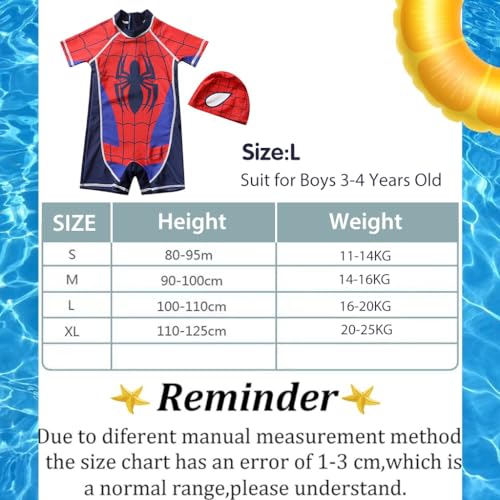 SNOWIE SOFT® Boys Swimsuit Swimming Cap Set Short Sleeve Superhero Print Stretchy One-Piece Suit UPF 50+ Aged 3-4 3 PCS
