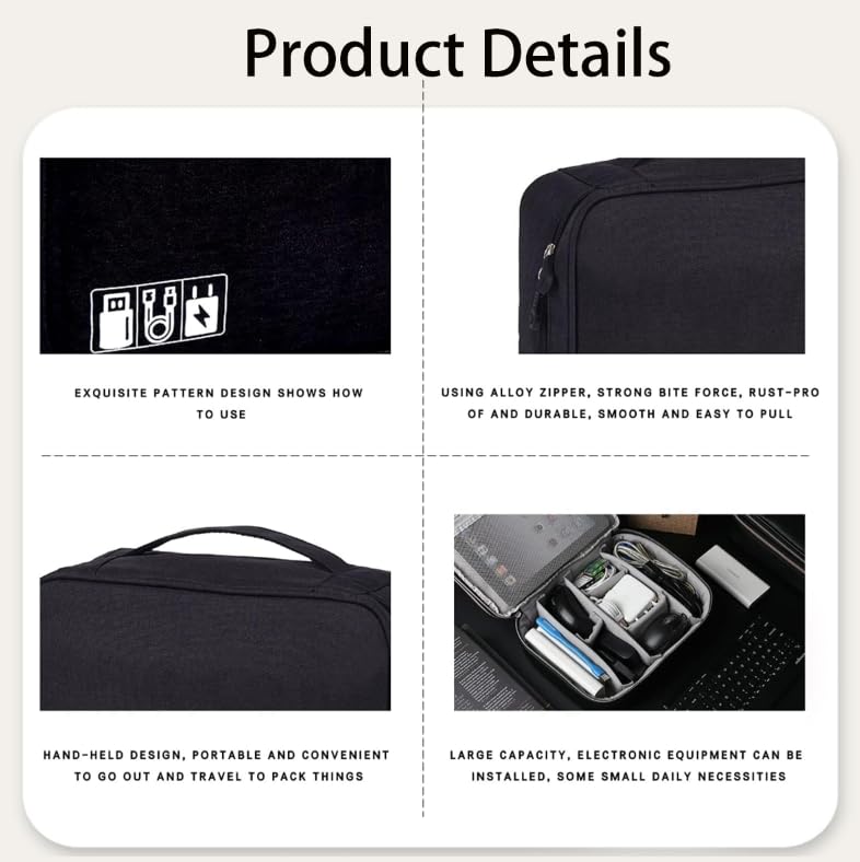 Zibuyu Electronic Travel Organizer Bag for iPad and Cables with 3 Dividers featuring Waterproof 300D Fabric | Ideal for Work and Travel