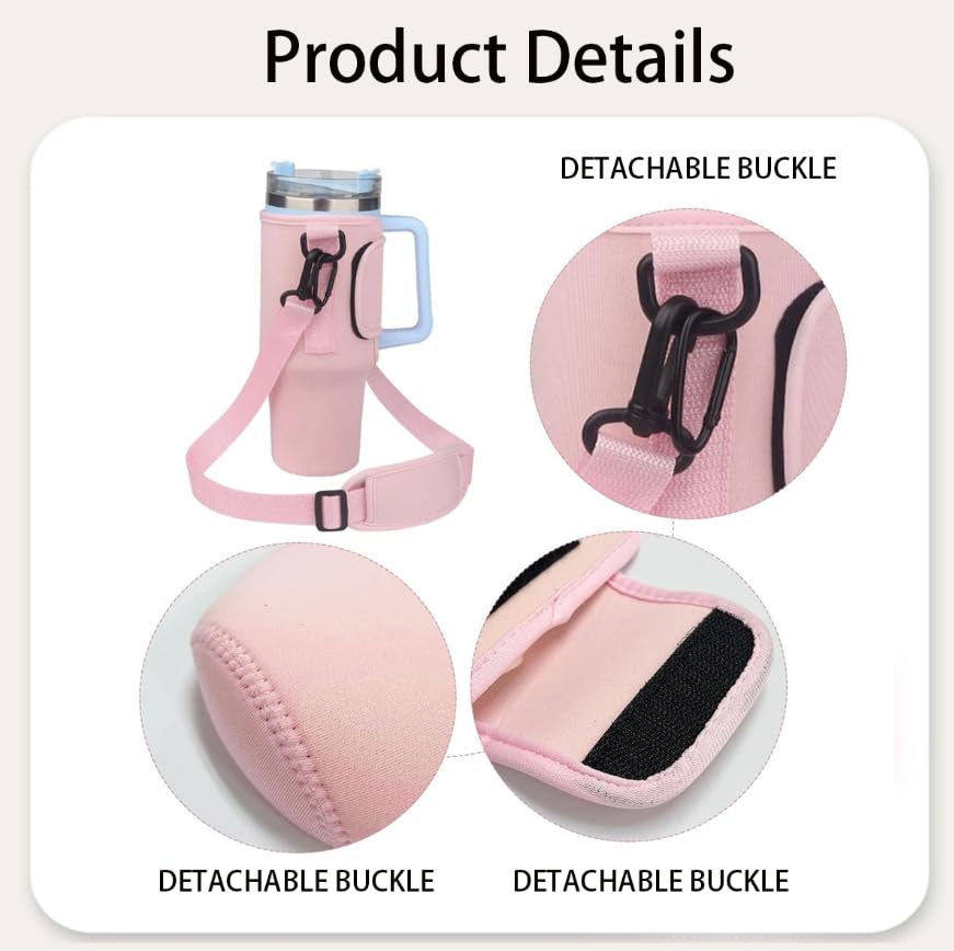 ZIBUYU Water Bottle Carrier Bag for Outdoor and Travel with 28–50 in Strap | Neoprene Pink & Black Set