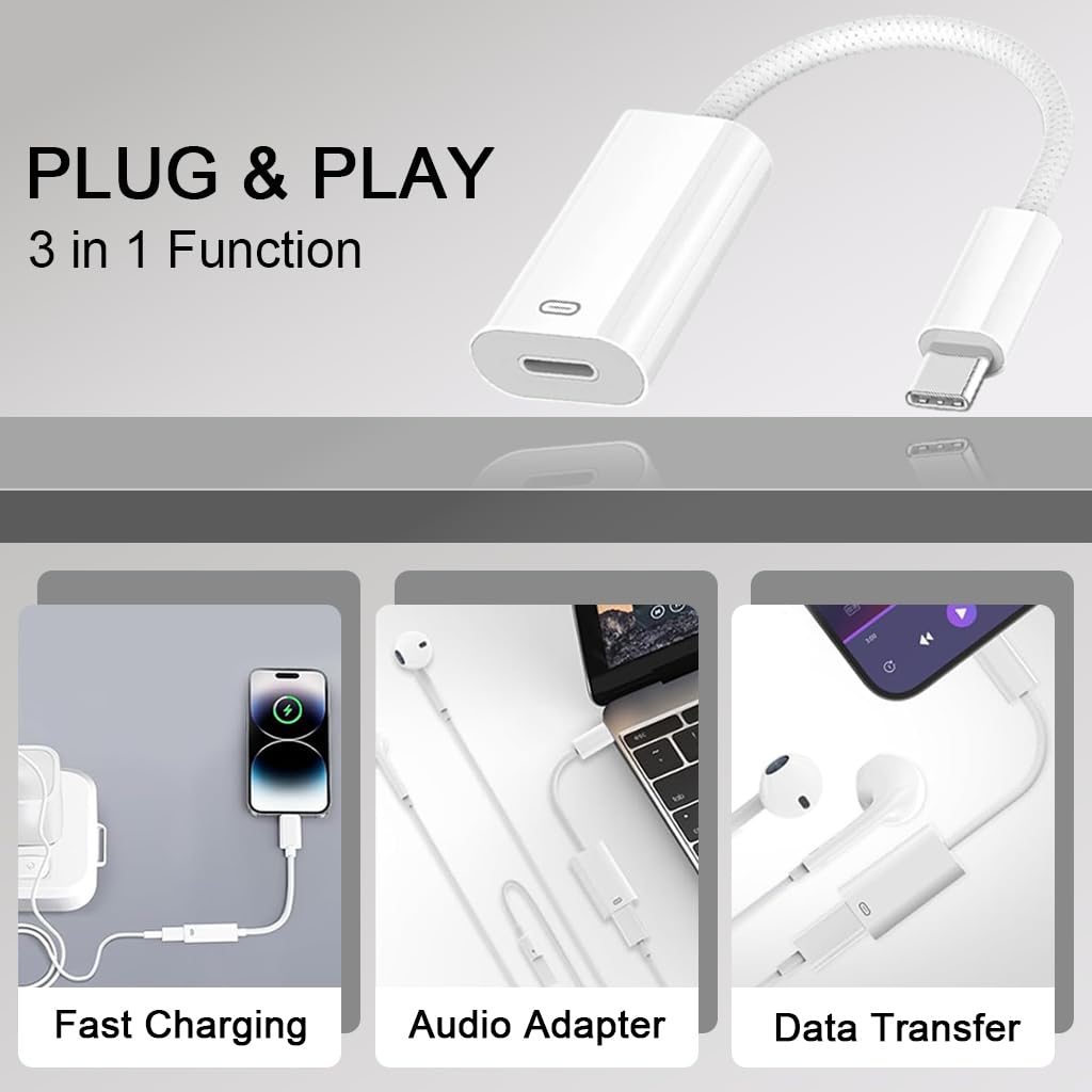 ZORBES USB C to Lightning Audio Adapter with DAC Chip and 480 Mbps Transfer for iPhone | PD 100W Fast Charging