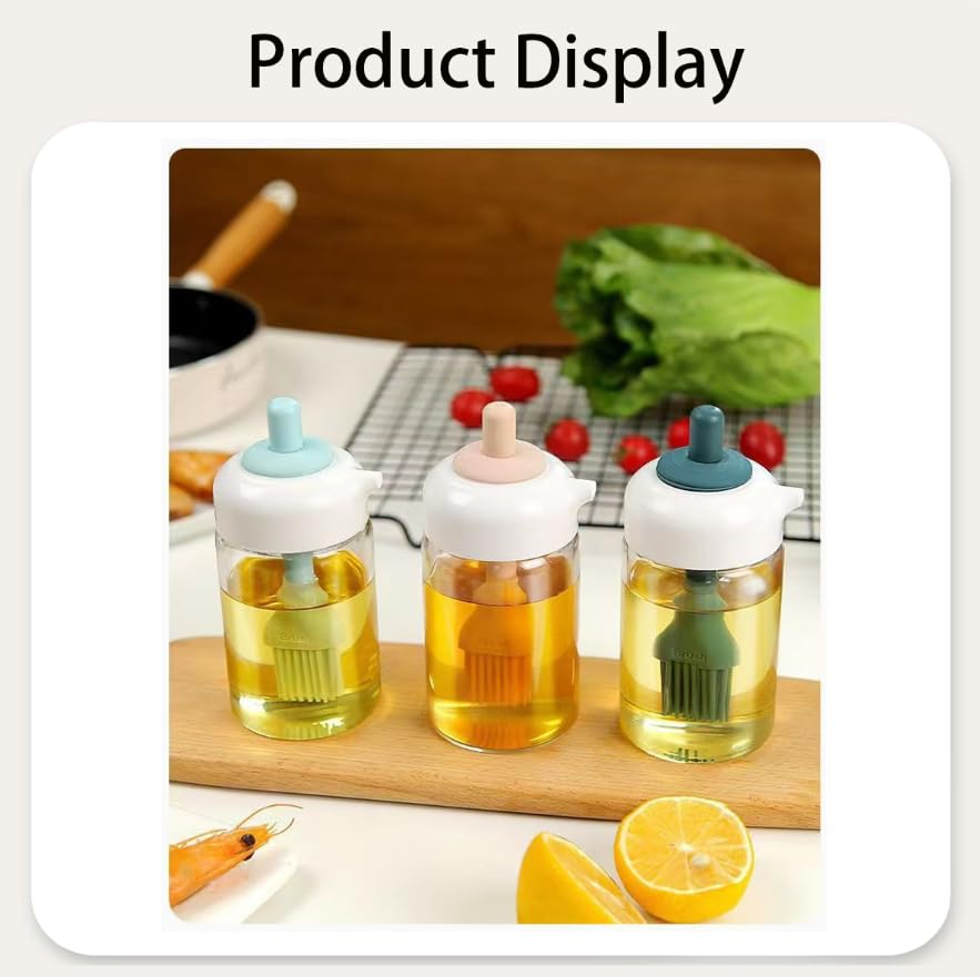 ZIBUYU Glass Olive Oil Dispenser Bottle for Cooking and Baking with 230ml Capacity | Integrated Silicone Brush and Lead-Free Design