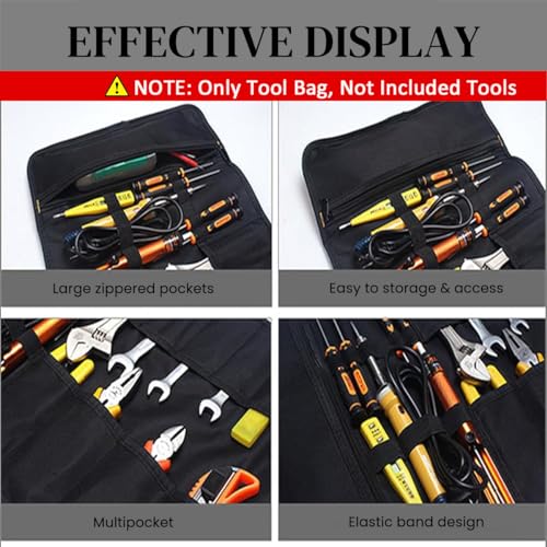 Serplex® Roll Up Tool Bag Large Storage Waterproof 600D Oxford Zipper Pouches Portable Organizer Pouch No Tools Included 3 PCS