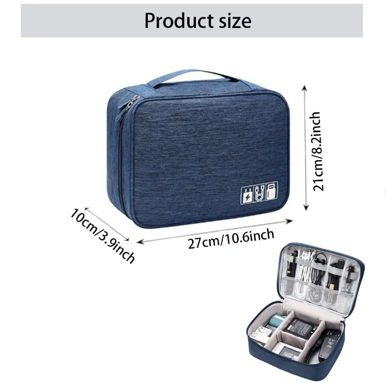 Zibuyu Electronics Travel Organizer Bag with Dual Layer Storage and Adjustable Dividers | Royal Blue Waterproof Case for Cables and Tablets
