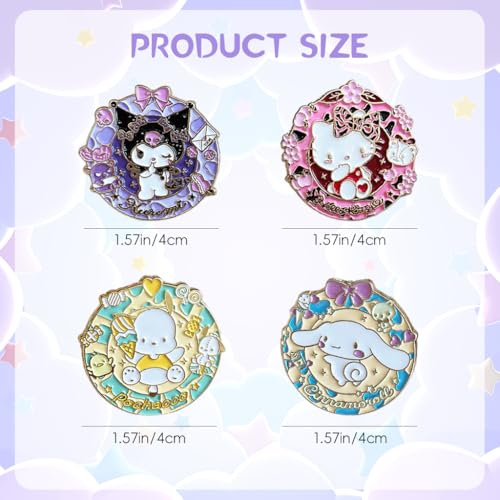 SANNIDHI® 4Pcs Kawaii Brooches Badges DIY Bag Charms Cartoon Kuromi Cinnamoroll Kitty Pochacco Sanrio Cartoon Badges Backpack Pin Brooch Charms Birthday Gift for Girls