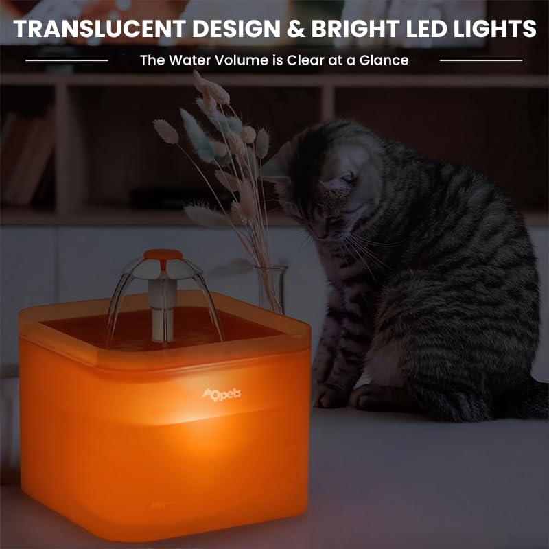 ZIBUYU Cat Water Fountain with 2L Capacity and 3 Spray Modes featuring LED Light | Quiet Electric Pet Drinking Dispenser