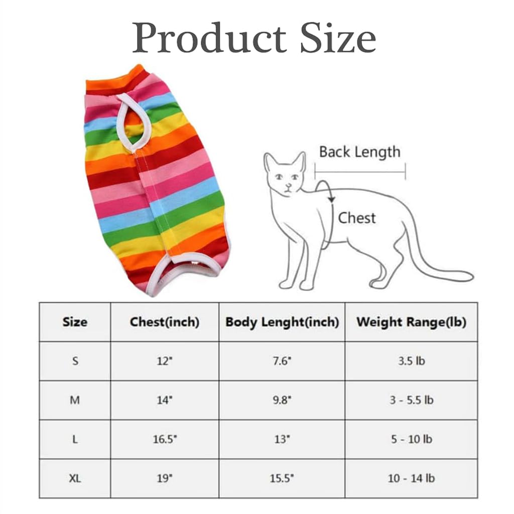 ZIBUYU Dog and Cat Summer Vest Dress for Surgery Recovery with Stretch Fabric XL 40 cm | Rainbow Stripe