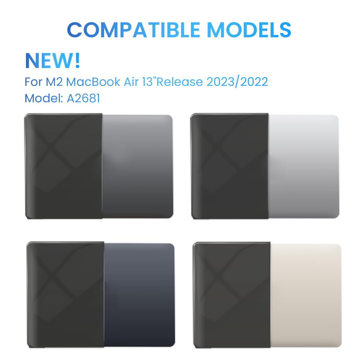 HASTHIP MacBook Air 13.6 Inch Cover for M4 M3 M2 | Snap-On 2-Piece Clear Hard Shell Case Black