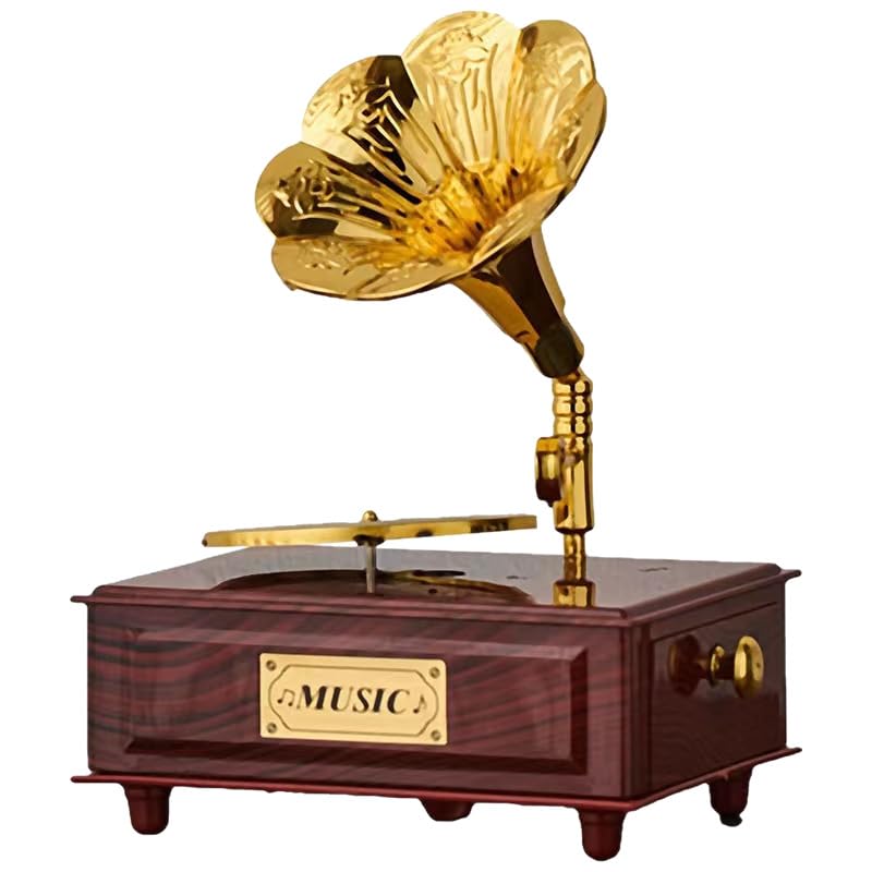 HASTHIP® Retro Mini Gramophone Music Box Desk Decor, Vintage Style Record Player Ornament with Turntable, Classic Home Decoration Gift for Music Lovers