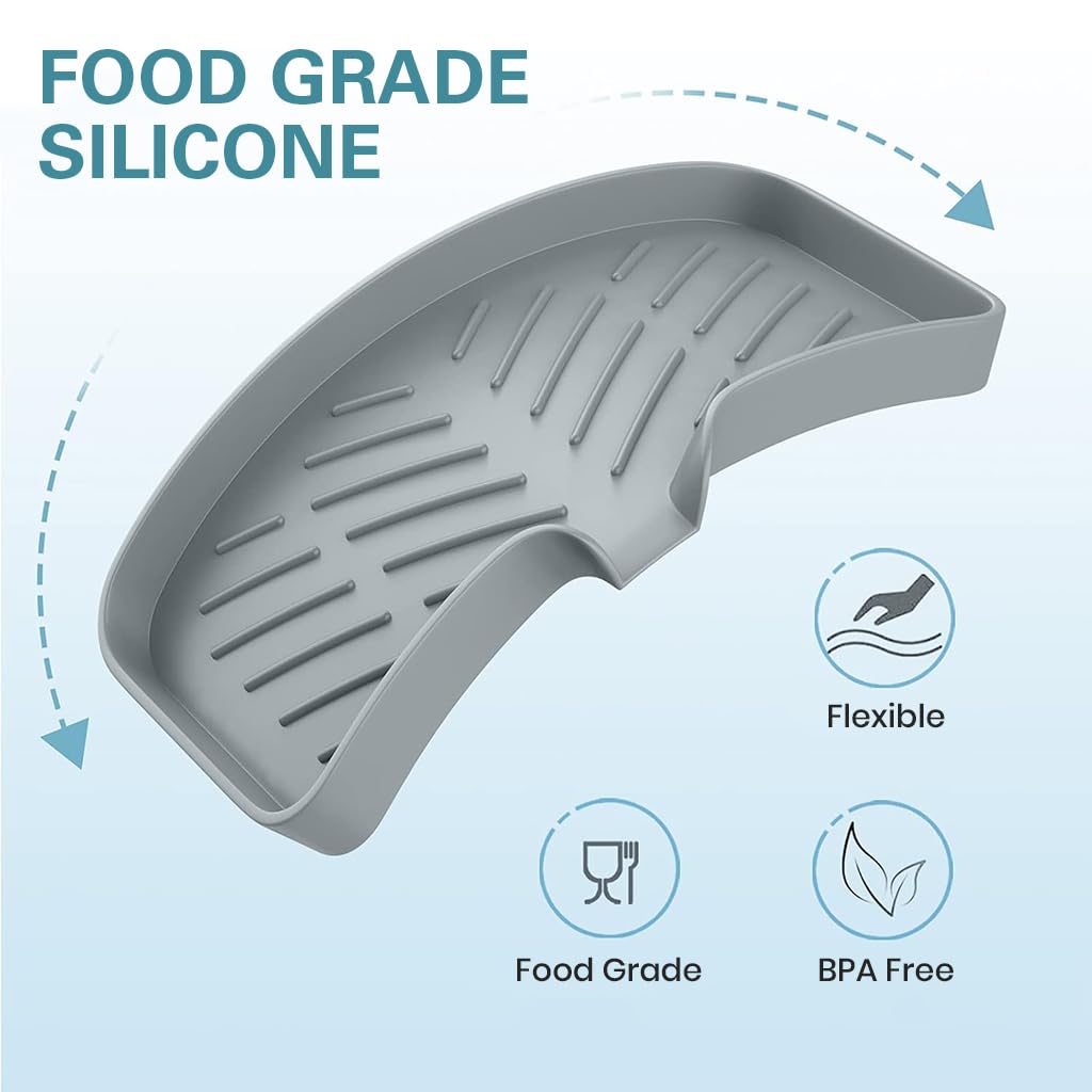 Supvox Silicone Kitchen Sink Organiser for Soap and Sponges with Grooved Drain Mat 9.6x5.3 in