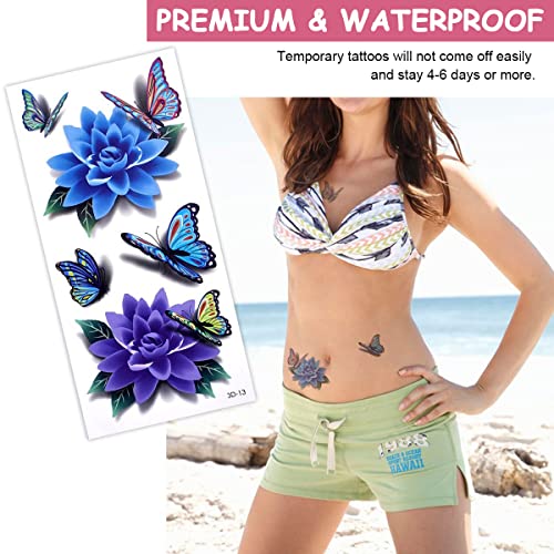 MAYCREATE® 35 Sheets Temporary Tattoos Sticker for Women Men Waterproof Tattoo Sticker Flowers Temporary Tattoos Stickers Roses Butterflies Assorted Tatto Sticker for Body Art Tattoos Multi