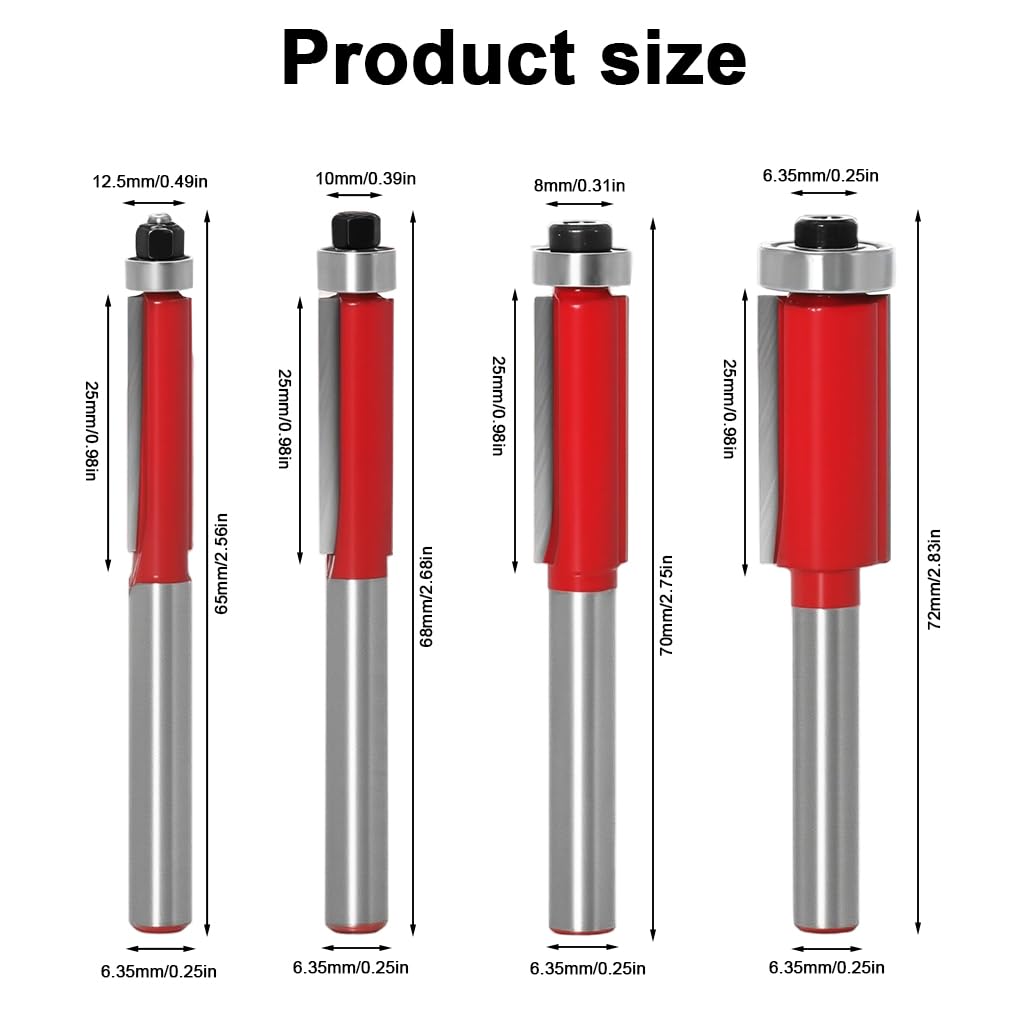Serplex Flush Trim Router Bit Set for Woodworking with 12 pcs 1/4 in Shanks | Hard Alloy Cutter
