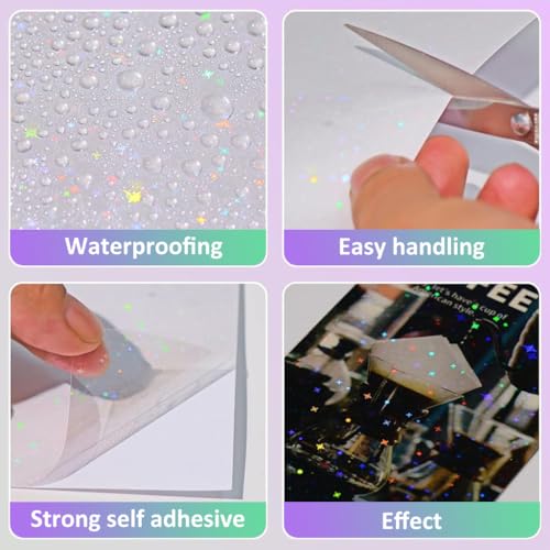 HASTHIP® 20 Sheets Vinyl Holographic Sticker 4 Styles Self Adhesive Lamination Paper Wrap for Laptop Bike Car Table Mobile Phones 8.5x11 inch 40PCS