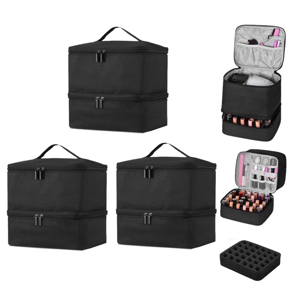 MAYCREATE Nail Polish Organizer Bag for Travel with Dual Layer Design for 30 Bottles | PU Material Carrying Case