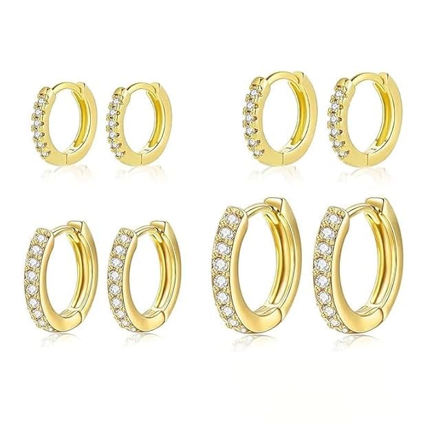 SANNIDHI Hoop Earrings for Women with Zircon Detailing including 4 Sizes 8mm–14mm | Hypoallergenic Gold Jewellery Gift
