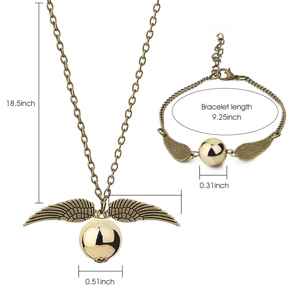 SANNIDHI Necklace with Bracelet for Girls featuring Golden Snitch Charm 01.6x2cm | Alloy Pendant Gift for Teen Girls