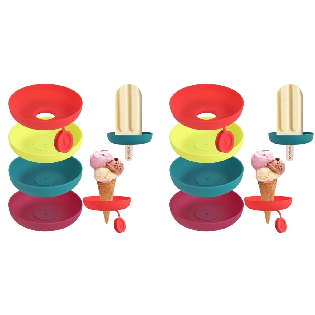 HASTHIP® Silicone Popsicle Drip Catcher 2 in 1 Ice Cream Cone Guard Reusable Food Grade Holder Tray for Waffle Popsicle Pack of 4 2PCS