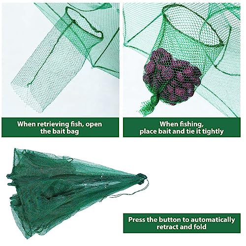 Proberos® Foldable Fishing Net Trap with Rope 6-Hole Collapsible Steel Bar Cage Automatic Folding Portable Nylon Bait for Fish Crab Lobster Minnow Shrimp Crawfish Outdoor Accessory 3 PCS
