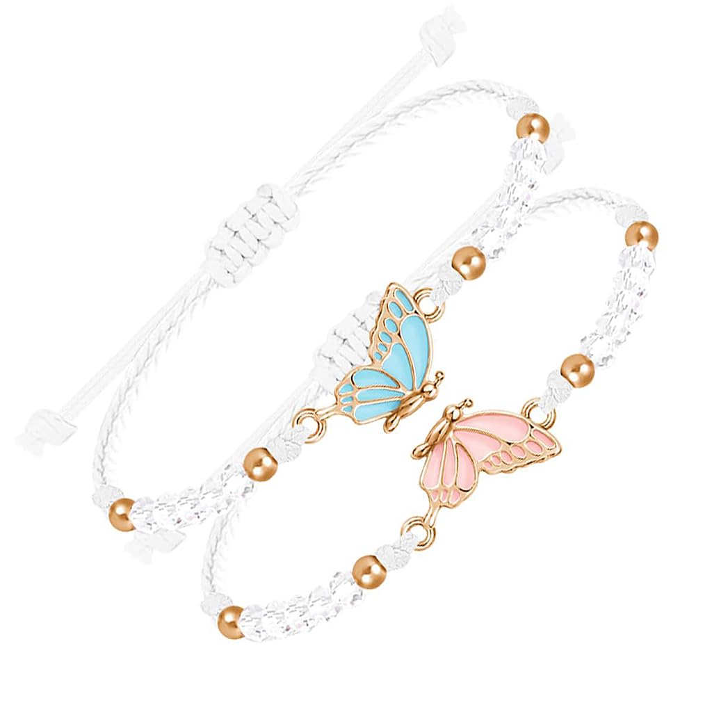 SANNIDHI Friendship Bracelet for Girls and Women Butterfly Best Friend Bracelet For Couples Adjustable Matching Bracelets BFF Beads Bracelets Jewellery Birthday Gift For Girls, Kids, Sister - 2 Pcs