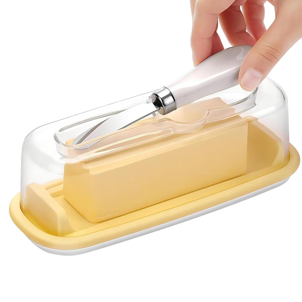 HASTHIP® Butter Dish with Lid, Covered Butter Dish with Butter Knife for Countertop, Airtight Butter Container with Cover Perfect for East West Coast Butter