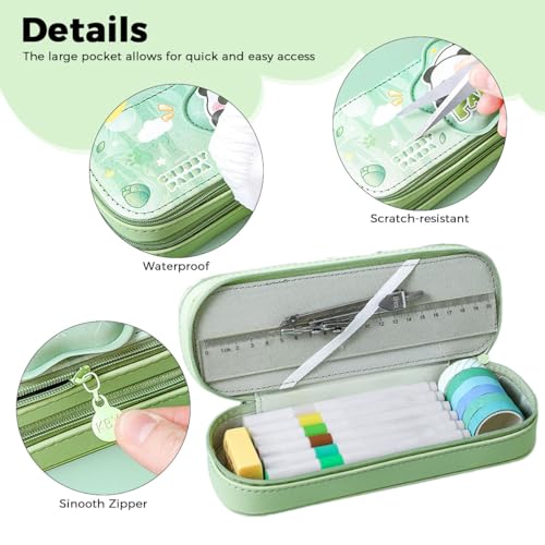 HASTHIP® Panda-1 Large Capacity Double Layer Pencil Case For Girls, Cute Panda Aesthetic Decompression Stationery Pouch, Multifunctional Organizer With Multiple Compartments, One Size, Green, 22×7.5×7.5cm