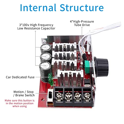 HASTHIP® PWM DC-Motor Controller Adjustable PWM DC Motor Speed Controller Switch Control 12V 24V 36V 48V with 30 Amp Fuse for DC Controller Electric Motor Speed Controller (12KHZ, 7-70V 30A Fuse)