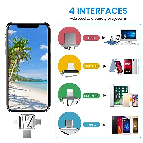 Verilux® 2PCS Pendrive 256GB 4-in-1 Flash Drive for Type C with USB3.0 Micro USB Memory Stick High Speed External Storage for iPad Android