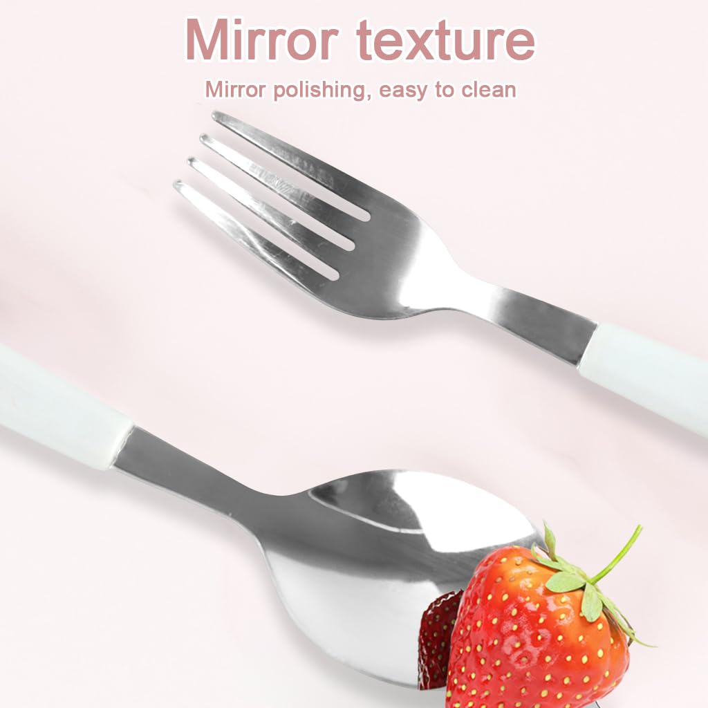 Supvox Cute Kitty Charm Spoon & Fork Combo Set for Kids and Adults 7.87 in | Stainless Steel with Storage Case