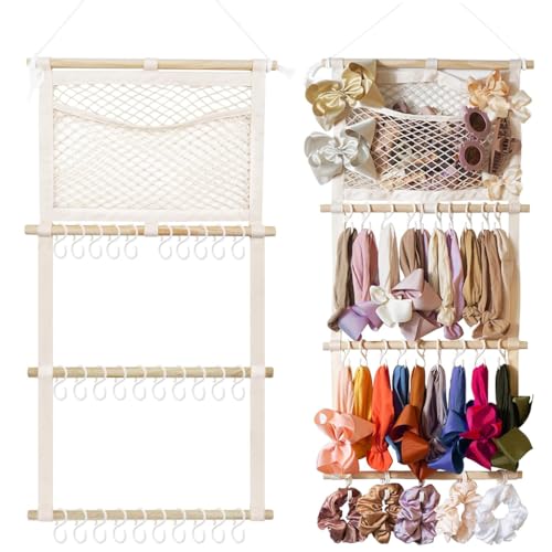 SNOWIE SOFT Hair Accessories Organizer Rack Wall Hanging Storage Rack for Hair Clips Headbands Silk Scarf Hair Ties Hair Bands Girls Hair Accessories Organizer Rack