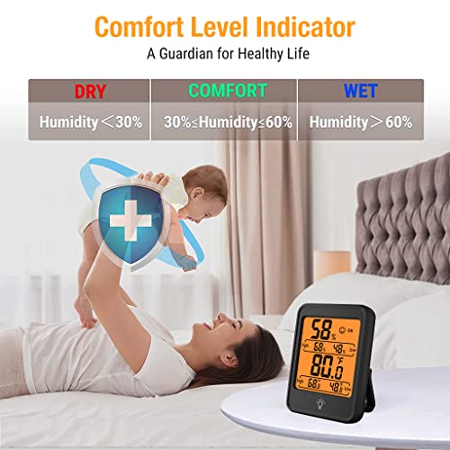 Supvox® Indoor Thermometer and Hygrometer Humidity Guage Accurate Temperature Monitor Meter with Stand LCD Digital Backlit Thermometer