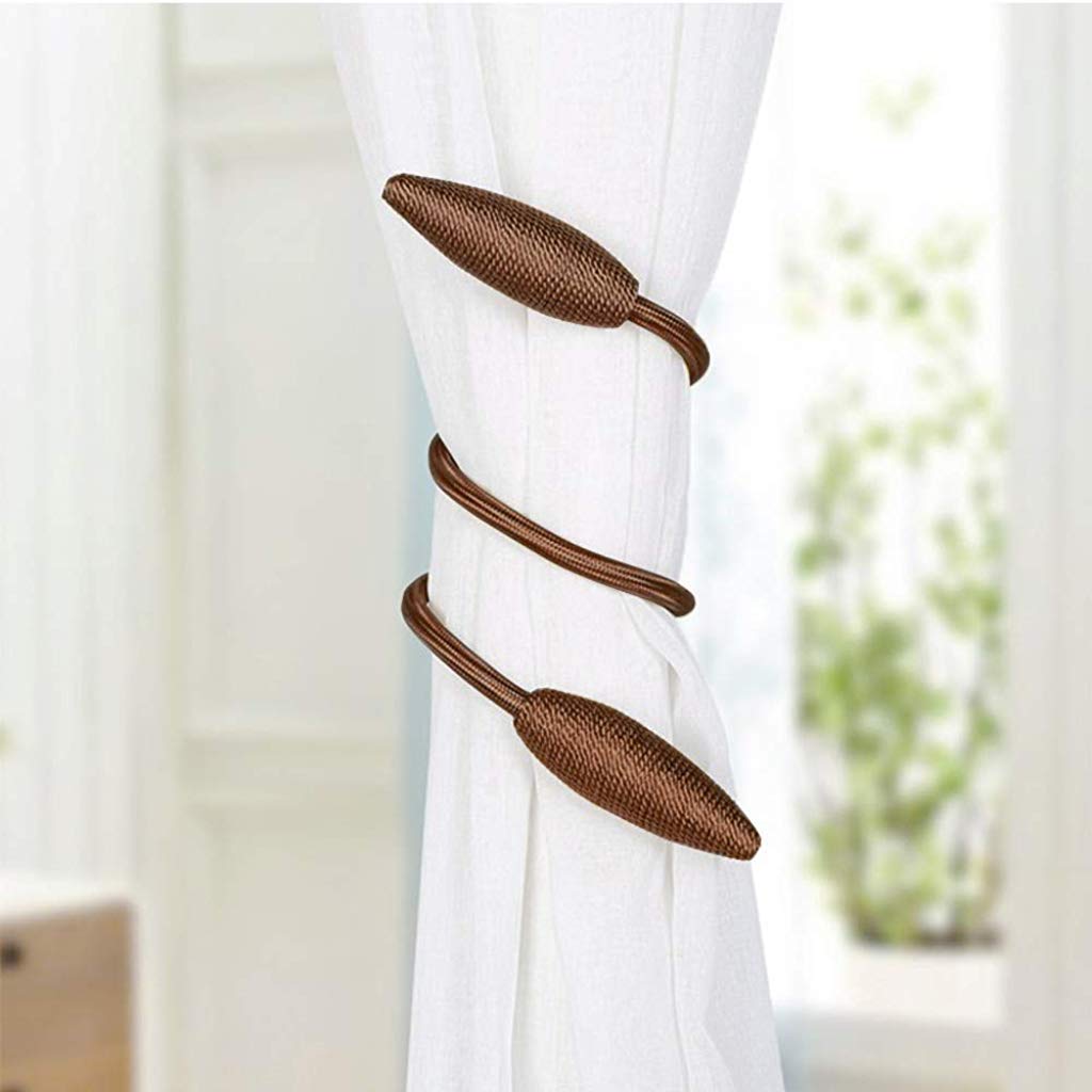 HASTHIP Curtain Tiebacks for Draperies with Magnetic Adjustable Design 58cm Coffee Brown | Pack of 4
