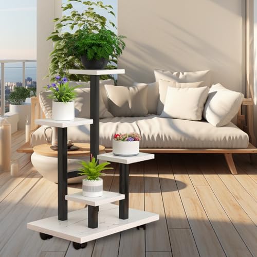 HASTHIP® Mobile Planter Rack, Multi Planter Pot Holder Rack, Assembly Indoor Flower Pot Floor Stand with Caster Wheels, Modern Minimalst Steel Green Pot Stand for Living Room, Balcony, 35x23x87cm